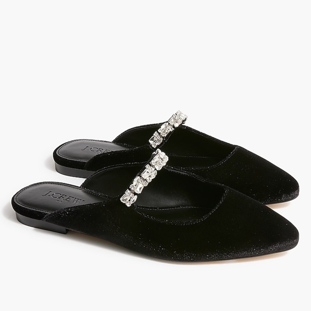 NWOB J. Crew Velvet rhinestone mules